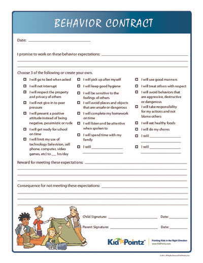 Behaviour Contract Template from www.kidpointz.com