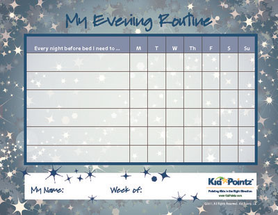 Bedtime Points and Rewards Chart