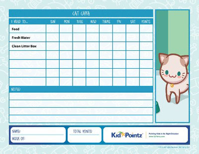 Pet Care Chart for Kittens or Cats