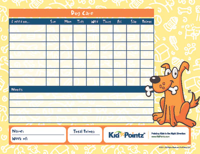 Pet Care Chart for Puppies or Dogs