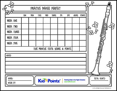 Color Your Own Practice Chart for Clarinet