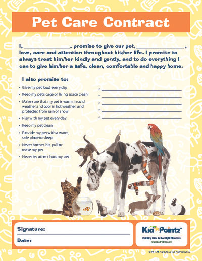 Pet Care Contract for Kids